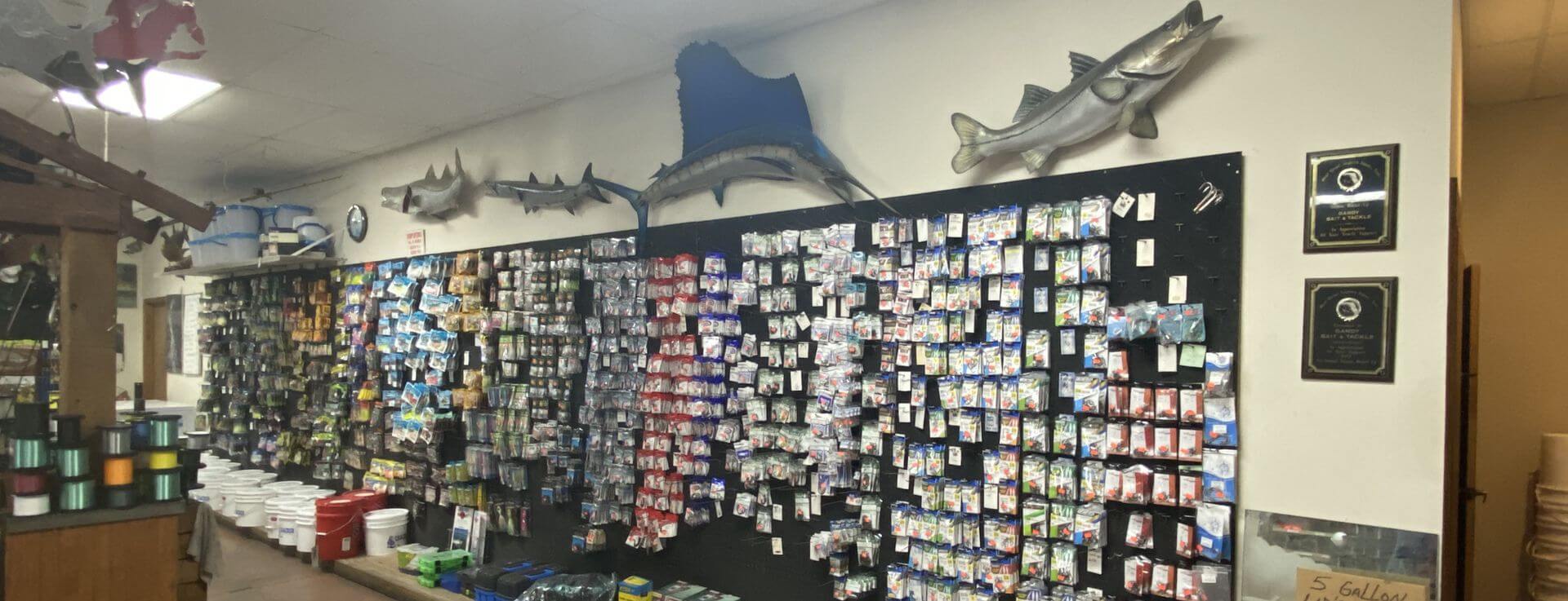Fishing hooks at Gandy bait and tackle shop